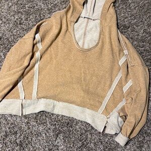Zenana Outfitters Two-Tone Mustard and Cream Cropped Hoodie Sweater